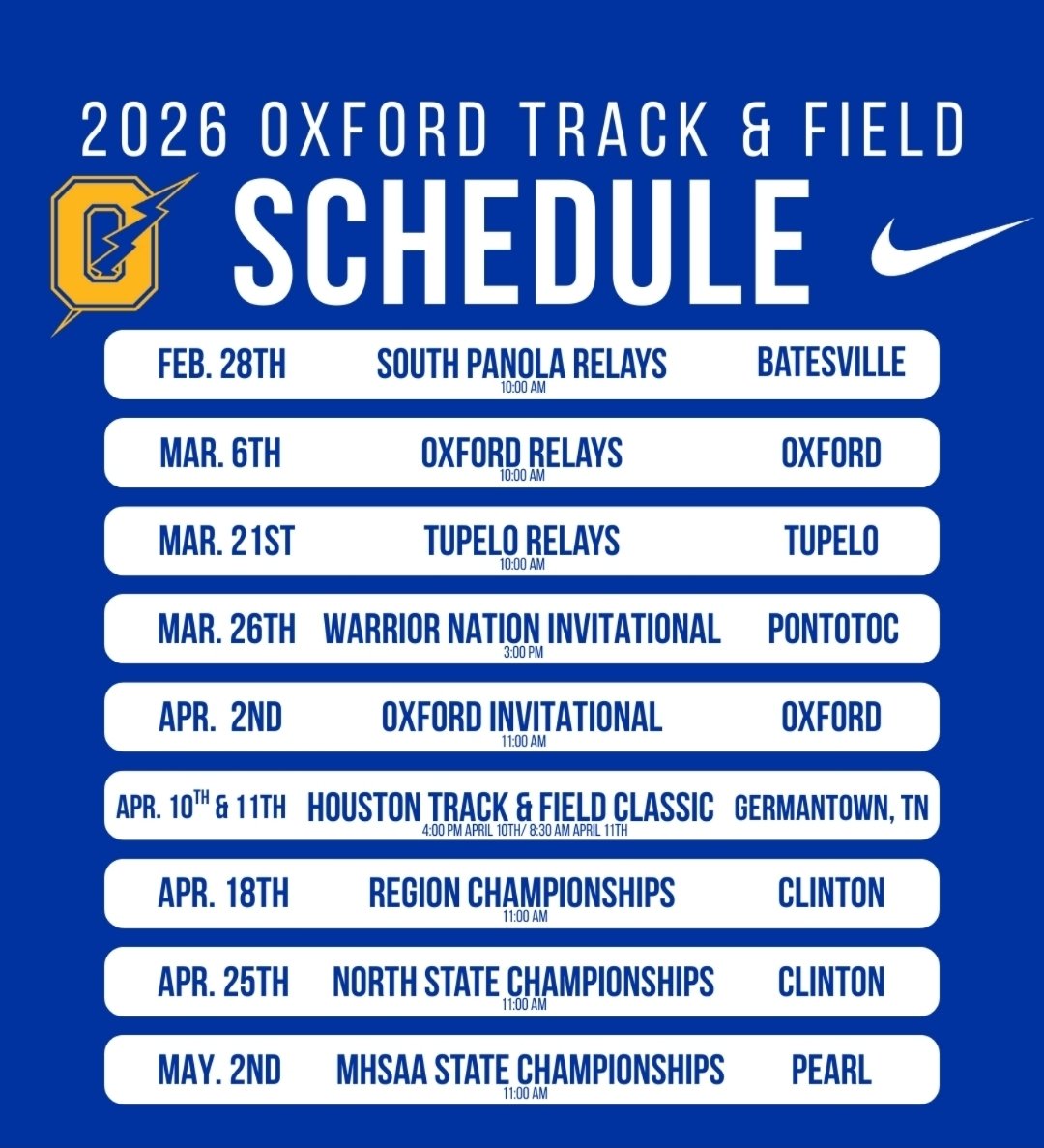 _ohstrack's tweet image. ⚡2026 Track &amp;amp; Field Schedule⚡
