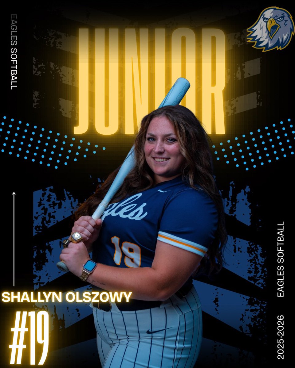 Meet the team: 🦅

Shallyn Olszowy #19: 1B/3B

Hometown: Senoia, Georgia 

Go Eagles🦅🦅