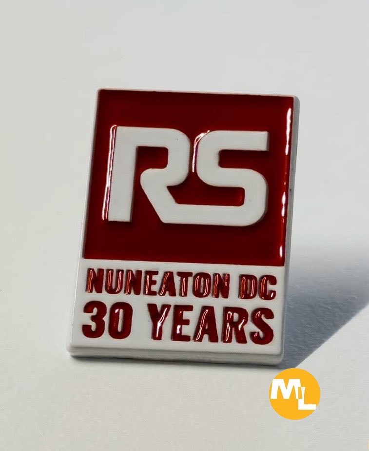We supply for RS celebrating their 30 years, Soft Enamel Pin Badge, White Dye Plating. 

• Bespoke product designed &amp; manufactured! <a href="/mlbadges/">ML Badges & More Ltd</a> #mlbadges #custommade #enamelpin