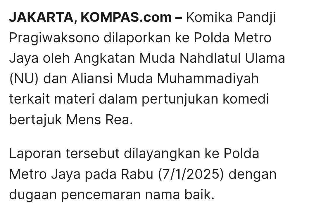 Buntut dari MENS REA yang tayang di Netflix dan bisa ditonton publik luas, Pandji Pragiwaksono dilaporin ke Polisi.
