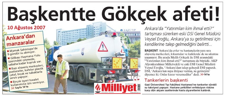 Kupurcu's tweet photo. @zekibahce 19 yıl önce:
Ankara'daki su rezaleti dünya basınında
HASTALARA SU TAHLİYESİ
Başkentteki Ünv. hastanelerinden bazılarında susuzluk nedeniyle acil dışındaki ameliyatlar ertelendi, hastalar taburcu edilmeye başlandı.
Hacettepe Hastanelerine günde 5-10 tanker durmaksızın su taşıyor. https://t.co/kv5NO57B3I