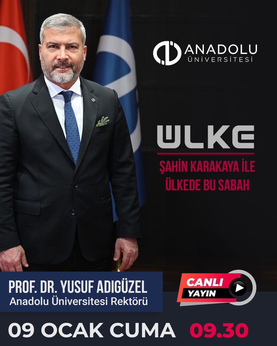 Rektörümüz Prof. Dr. Yusuf Adıgüzel, Şahin Karakaya ile Ülkede Bu Sabah programına konuk oluyor. Uluslararasılaşma vizyonumuzun anlatılacağı program, 9.30’da Ülke TV ekranlarında canlı yayında.

#AnadoluÜniversitesi