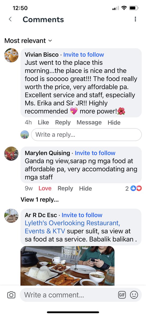 LylethP's tweet image. “Just went to the place this morning...the place is nice and the food is sooooo great!!! The food really worth the price, very affordable pa. Excellent service and staff, especially Ms. Erika and Sir JR!! Highly recommended 💖 more power!🌺”

#LylethsGoodFeedback 
#Overlooking