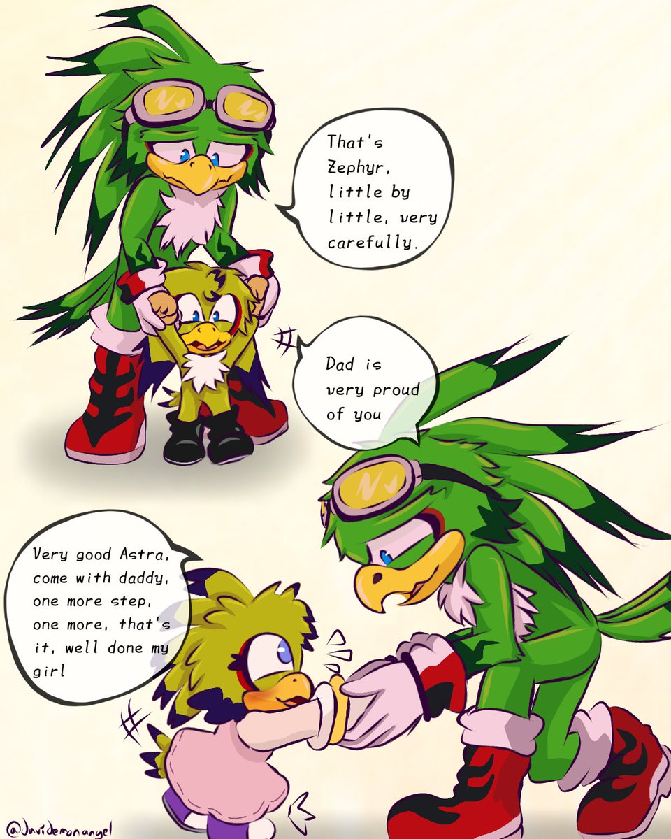 Stolen_peacock's tweet image. The parents love their chicks very much

✨️💚💜✨️

#SonicTheHedgehog #Jetthehawk #wavetheswallow #babylonroguesau #fankids