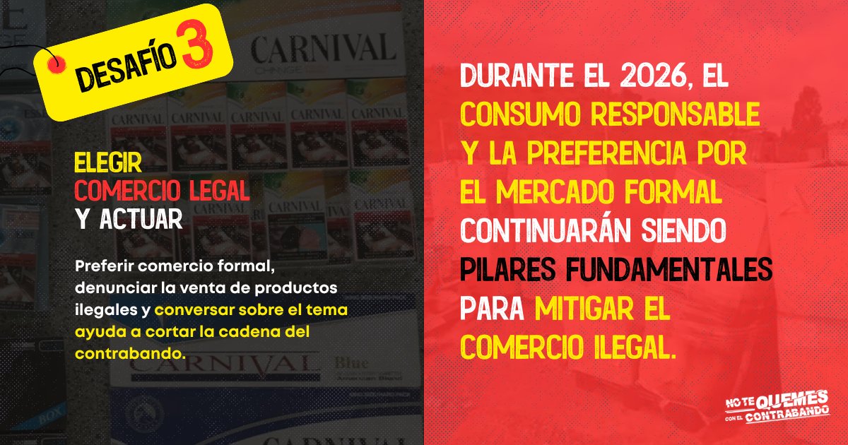 No_TeQuemes's tweet photo. 📅 Comienza un nuevo año, pero el desafío sigue vigente. En 2026, el comercio ilícito continuará afectando la seguridad y el desarrollo del país.

🔍🛒 Informarnos, preferir comercio legal y no normalizar estos productos ilegales es una forma concreta de partir el año tomando mejores decisiones como consumidores.

#NoTeQuemes #ContrabandoChile #EconomíasIlícitas #ChileSeguro #Chile
