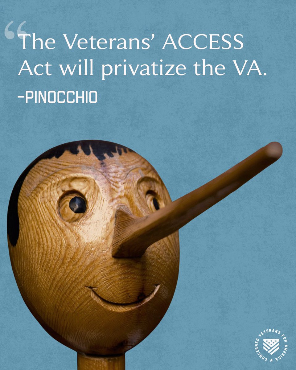 Legend says that his nose grows an inch every time he says it.
 
But here are the facts. 👇
 
The Veterans’ ACCESS Act doesn’t eliminate the @deptvetaffairs or privatize it; it simply offers more health care choices through a community care pilot program.