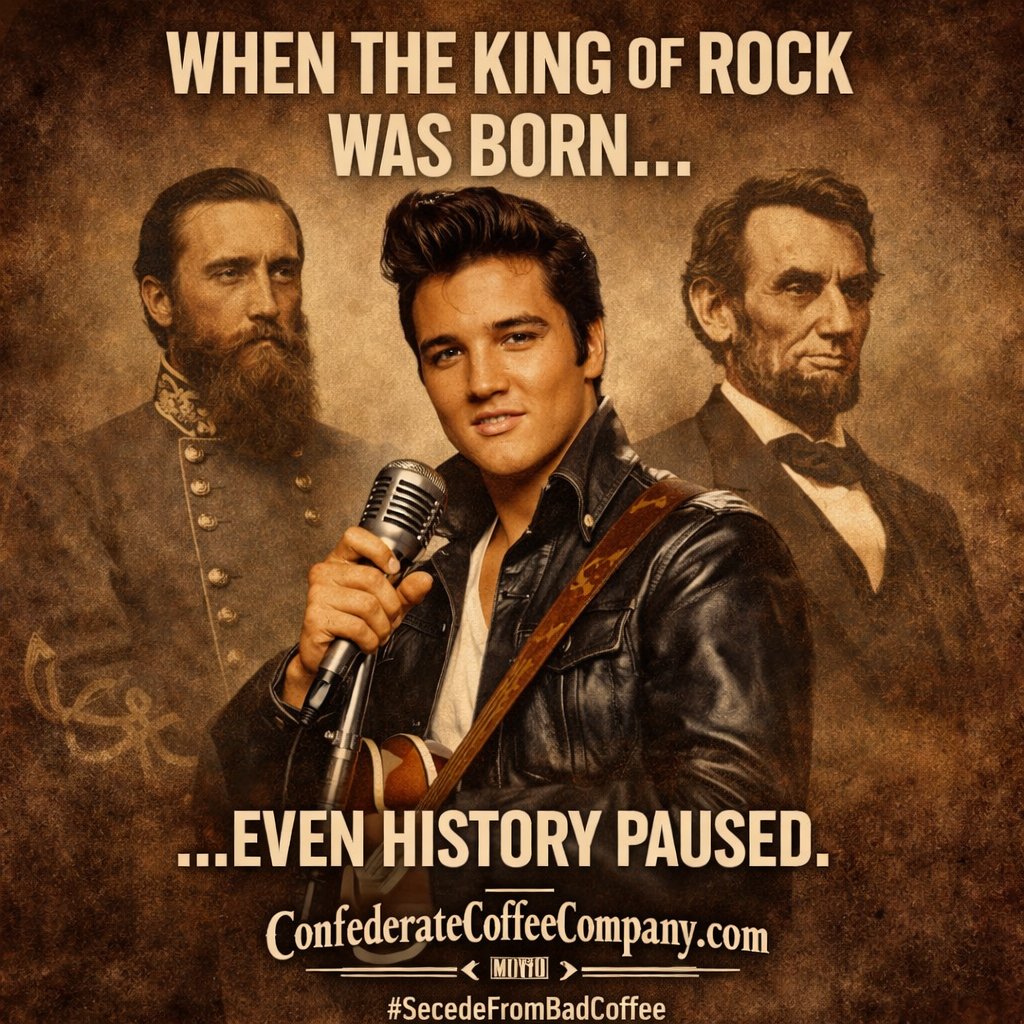 Elvis Presley was in fact related to General John Bell Hood AND Abraham Lincoln! 😳😲 #KingofRockandRoll #JohnBellHood #AbrahamLincoln #ConfederateCoffeeCompany #SecedeFromBadCoffee