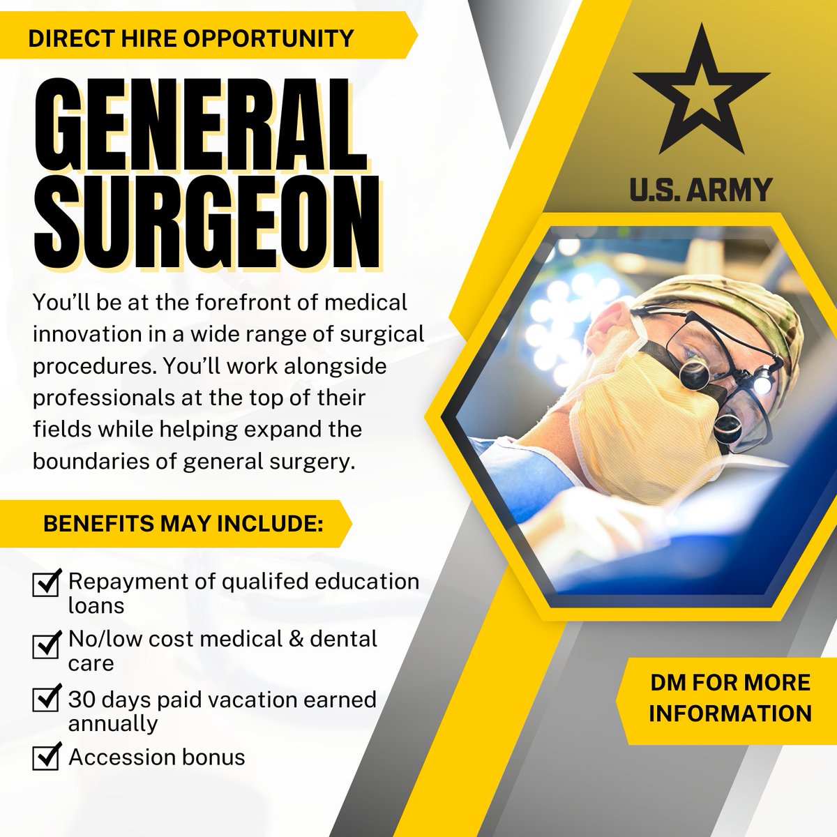 5_MRBn_USARD's tweet image. Transform your passion for medicine into service! Become a general surgeon in the Army and lead the way in saving lives.

#ThisWeWillDefend #BeAllYouCanBe #ArmyStrong #ArmyMedicine #MilitaryMedicine #JoinTheMission #ServeAndHeal #SurgeryInService #ArmySurgeons #ServeWithSkill