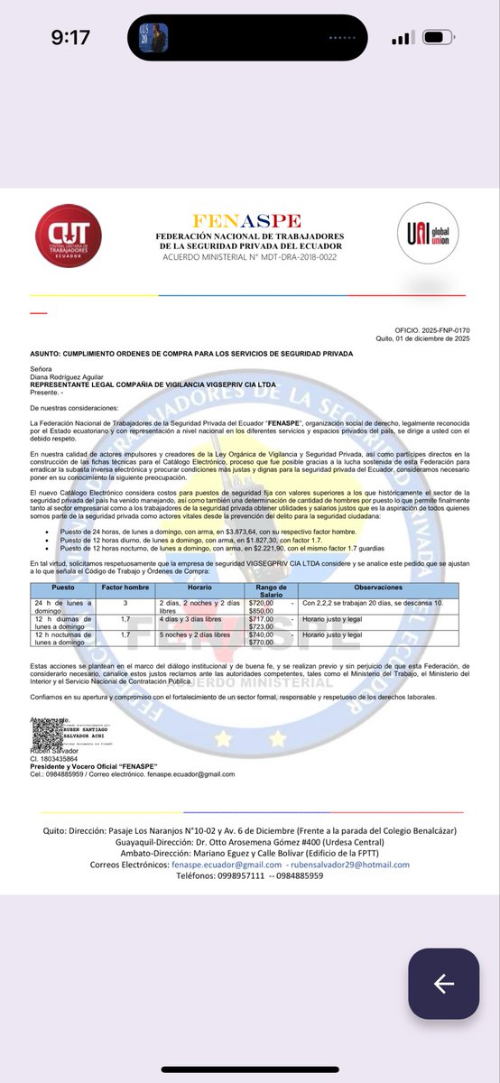 🔴🔴🔴
Más de 63 años de existencia d la seg privada y los cálculos d horas ordinarias y extraordinarias han sido a conveniencia d las malas empresas, pagando salarios d MISERIA al guardia👮‍♀️ 
👉Solicitamos <a href="/JahirenNoriega/">Jahiren Noriega Donoso 💚</a> <a href="/AsambleaEcuador/">Asamblea Nacional</a> FISCALIZACIÓN <a href="/MinTrabajoEc/">Ministerio del Trabajo Ecuador 🇪🇨</a>