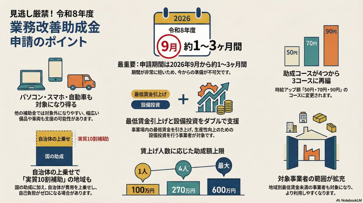 isyokenmei's tweet photo. 中小企業診断士の牧野谷輝氏が2026年度（令和8年度）の「業務改善助成金」について、大幅な予算拡充と重要な変更点などをわかりやすく動画で解説！ https://t.co/LpbWRvWAKB