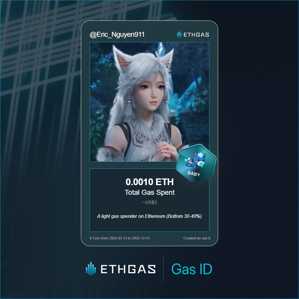 Discovered my Gas ID via ETHGas - turning my gas spend into rewards 🫘

As a Baby Jack, I've spent 0.001 ETH on gas but earned 1 Beans back.

Get your Gas ID and Beans here: ethgas.com/community/gas-…