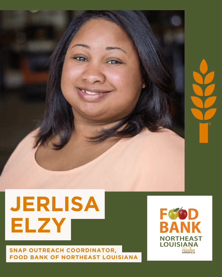 Feeding_LA's tweet photo. Meet Jerlisa Elzy, SNAP Outreach Coordinator at the Food Bank of Northeast Louisiana! 

For 10 years, Jerlisa has helped neighbors apply for SNAP, complete reports, and keep food on the table. 

We’re proud to celebrate Jerlisa and all the food bankers who help their communities! https://t.co/FnRzYtIgto