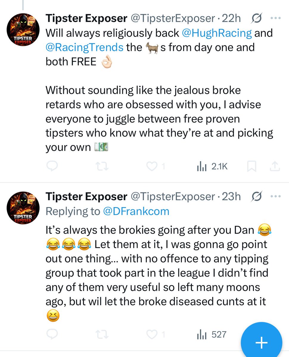 Tipsters2avoid's tweet image. 32.1k followers, post up for 24 hours. A solitary like 🤣

Tell me you pay for followers without telling me….. 

Also why is he so touchy? Anyone would think we’ve “exposed” his burner tipping account…

@TipsterExposer