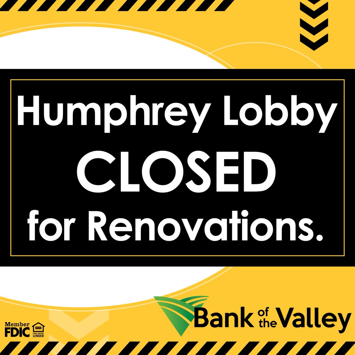 Our Humphrey Branch Lobby will be CLOSED beginning January 8th for renovation work. Please visit us in the Drive-Thru, or stop by any of our other Branch locations. If you need to speak with one of our Humphrey employees in person, please call (402) 923-1717 to make arrangements.