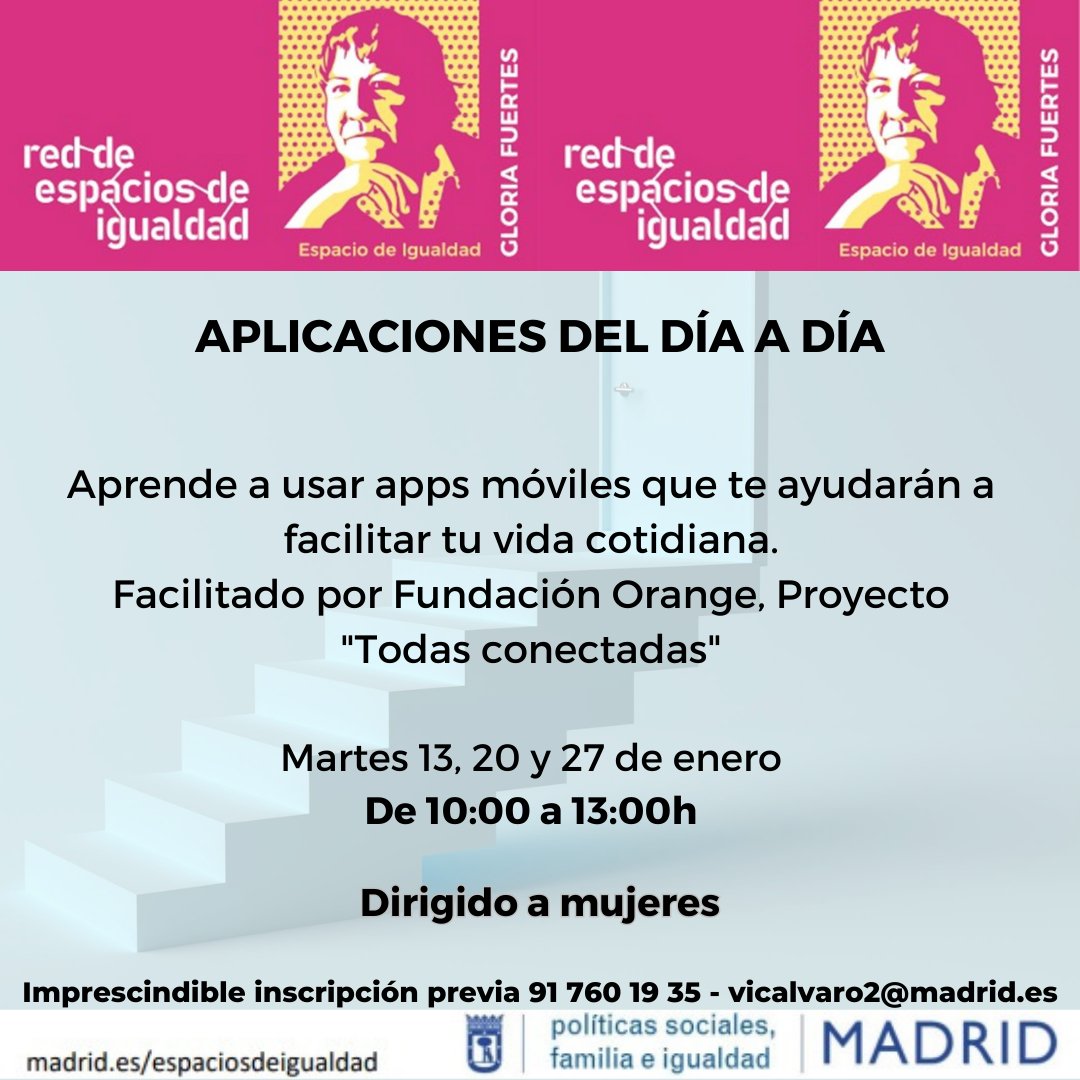 Talleres de capacitación en #competenciasdigitales aplicables al día a día. 
Este mes en los #EspaciosdeIgualdad de <a href="/MADRID/">Ayuntamiento Madrid</a> , en el marco de la iniciativa #TodoPorAprender de <a href="/fundacionorange/">Fundación Orange</a> 
informate.madrid.es/t1nuf