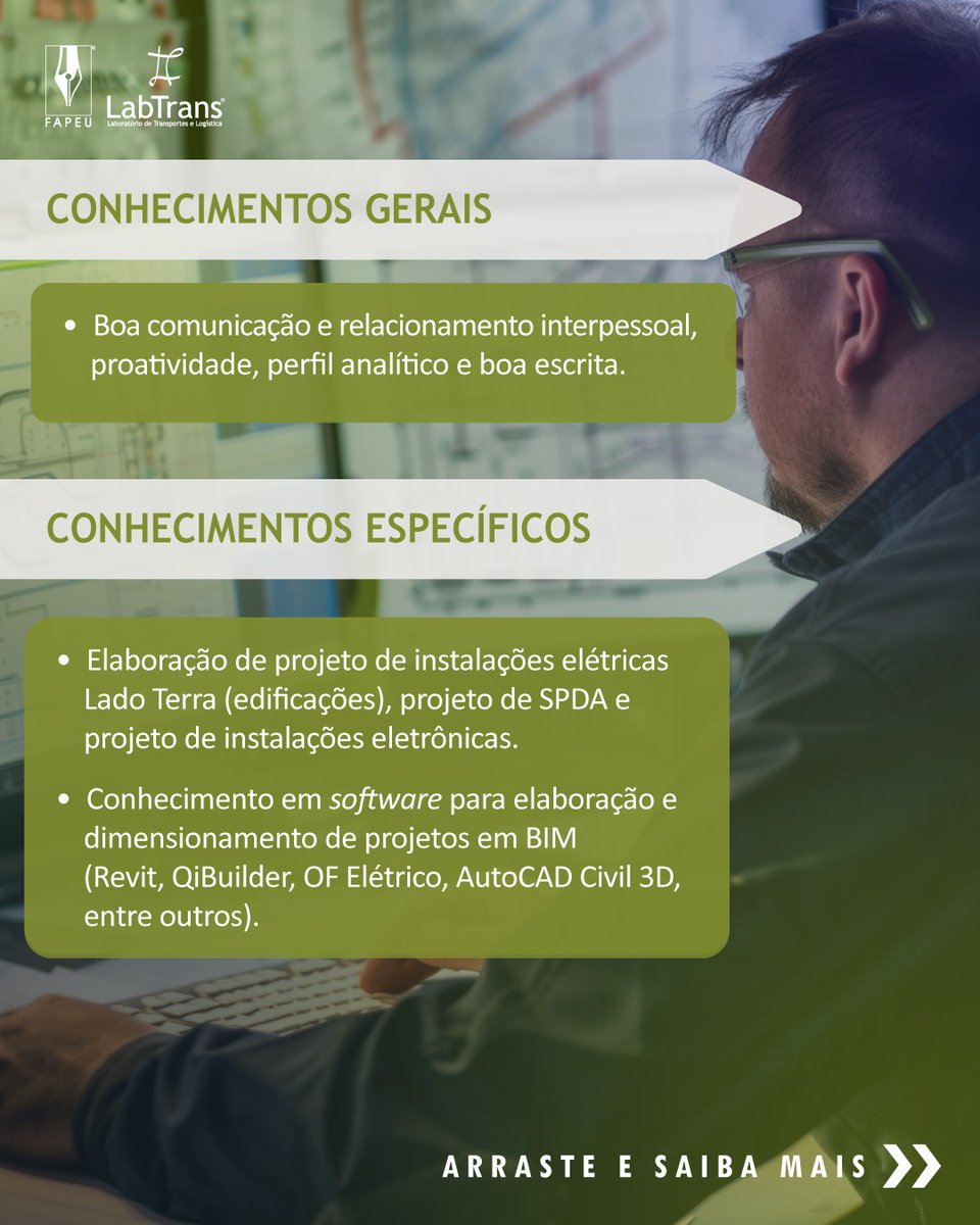 LabtransUFSC's tweet image. ⚡ Vaga de graduação aberta para Engenharia Elétrica ou Engenharia Eletrônica no LabTrans/UFSC!

Se você é estudante de graduação e quer atuar com projetos elétricos e eletrônicos em BIM, essa vaga é pra você! Venha fazer parte de um time multidisciplinar e aplicar seus…
