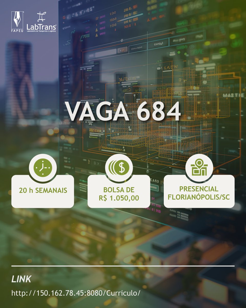 LabtransUFSC's tweet image. ⚡ Vaga de graduação aberta para Engenharia Elétrica ou Engenharia Eletrônica no LabTrans/UFSC!

Se você é estudante de graduação e quer atuar com projetos elétricos e eletrônicos em BIM, essa vaga é pra você! Venha fazer parte de um time multidisciplinar e aplicar seus…