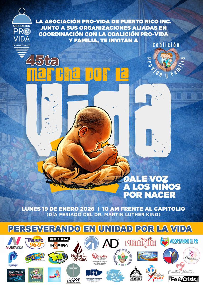 MujeresporPR's tweet photo. Perseverando en unidad por la VIDA🩵
4️⃣5️⃣ AÑOS DANDO VOZ AL NO NACIDO EN 🇵🇷
—Cada vez más cerca de eliminar esa injusticia contra madres desesperadas -en su mayoría presionadas y engañadas– por las mentiras abortistas contra sus cuerpos y los de sus hijos vulnerables a morir. https://t.co/g8hw9fjBpi