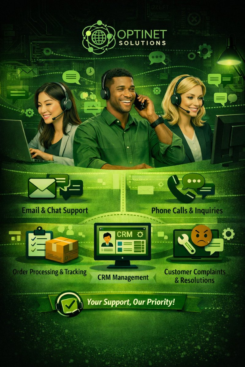 OptinetBrand's tweet image. 🌿 Seamless Customer Support by Optinet Solutions
Expert team members delivering reliable 📞 calls, 💬 chat, 📧 email support, 📦 order tracking, and 🛠️ issue resolution  all powered by smart CRM systems.
💚 Your Support, Our Priority!

#OptinetSolutions #optinetbrandprotection