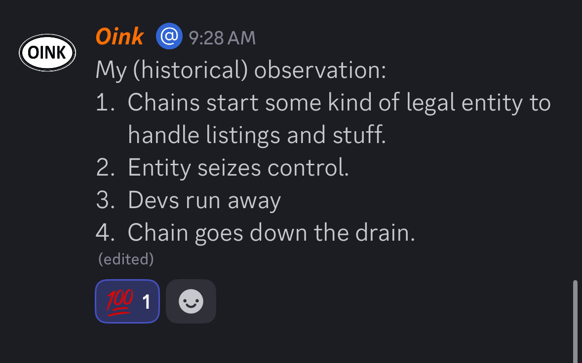 Gamevid4's tweet image. This is why Verus $VRSC is fair launch with no insiders or centrally controlling entities. It’s difficult to have trustworthy credibly neutral infrastructure for the world otherwise. 

As the venerable Oink from the Verus community commented:

“My (historical) observation:
1.…