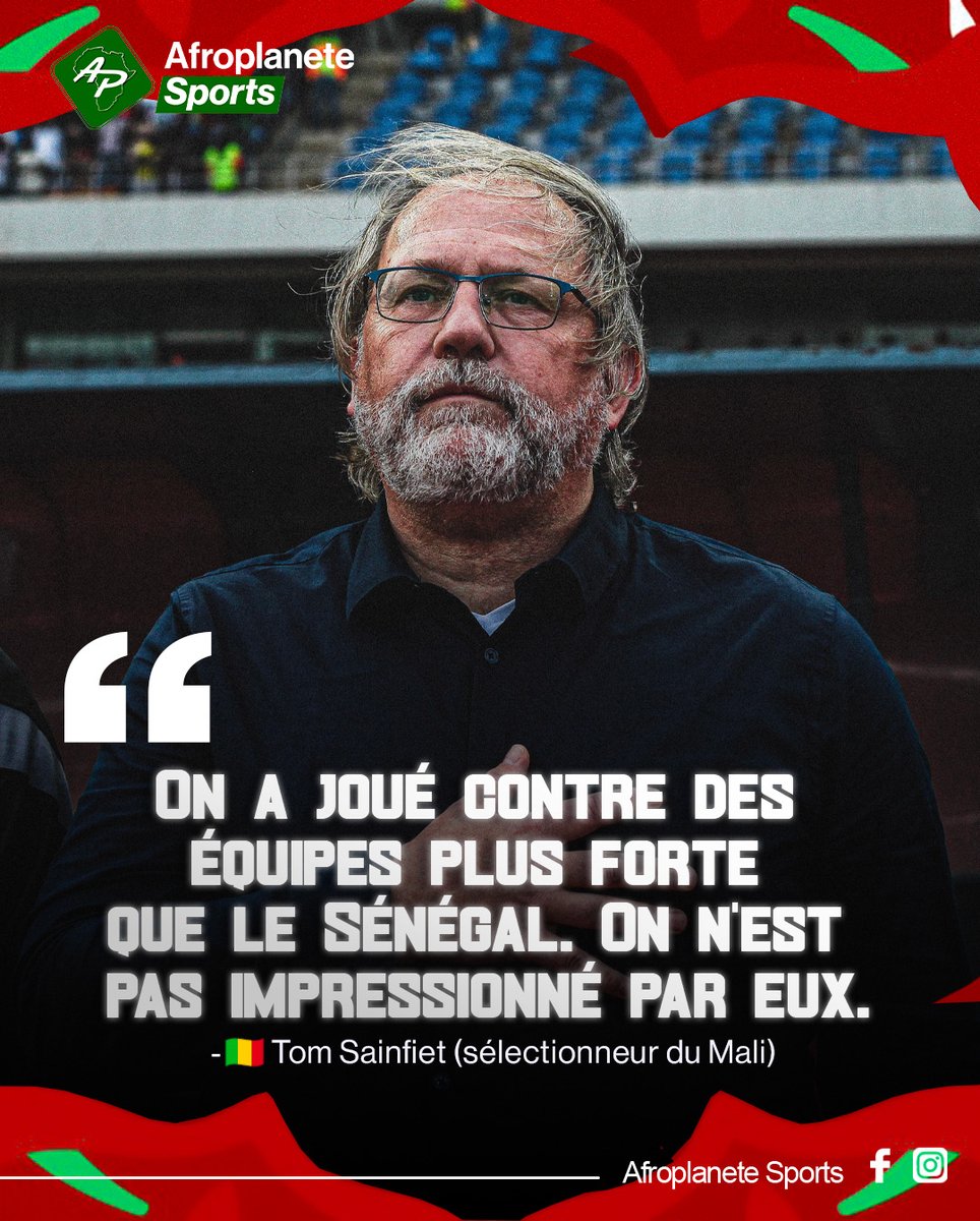 🇲🇱 Tom Saintfiet (sélectionneur du Mali) s’est exprimé en conférence de presse avant le choc Mali 🇲🇱 – Sénégal 🇸🇳.

#afroplanetesports