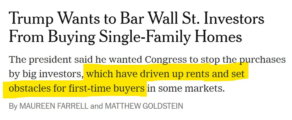 An example of how poor the narrative is on institutional ownership of single-family homes. Moving existing inventory from individual ownership to rentals cannot simultaneously drive up both home prices and rents.