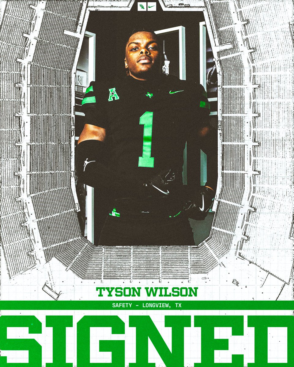 MeanGreenFB's tweet photo. Secondary gets stronger 💪

Welcome to the Mean Green @Tysonwilson1211 

#GMG🦅 https://t.co/12p5hrZYkX