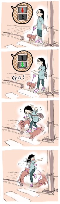 犬のリードに翻弄されるじょじ 