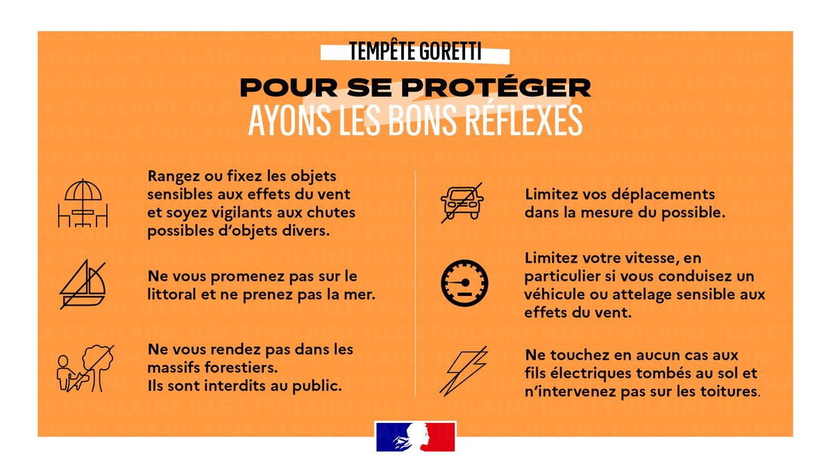 Image de Préfet de Bretagne et d'Ille-et-Vilaine - #Météo | 🟠 Tempête #Goretti en Ille-et-Vilaine.

⏬ En raison des risques importants liés à ce phéno