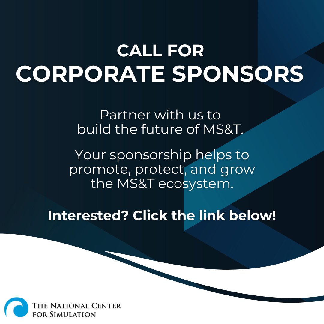 ncsinformation's tweet photo. The National Center for Simulation is looking for corporate sponsors. 

Interested? Click the link: https://t.co/EcCyD9P1x6

#CallForSponsors #SponsorshipOpportunity #NCS #NationalCenterforSimulation #SimulationInnovation #SimulationandTraining #MST #ModelingSimulationandTraining https://t.co/SRGBS0mRNF