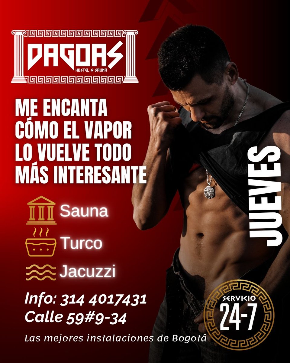 DagoasHostal's tweet photo. ✨ Jueves en Dagoas Spa ✨
La semana avanza… y hoy es el día perfecto para bajar el ritmo, respirar profundo y regalarte un momento de bienestar.
Ven, relájate y deja que el estrés se quede afuera.

Disfruta de nuestras instalaciones, el ambiente tranquilo y la mejor atención.

📍 Calle 59 #9-34
📞 314 401 7431

💧 Atención 24/7

#DagoasSpa #JuevesDeBienestar #SpaParaCaballeros #RelaxTotal #BogotáGay #SaunaBogotá