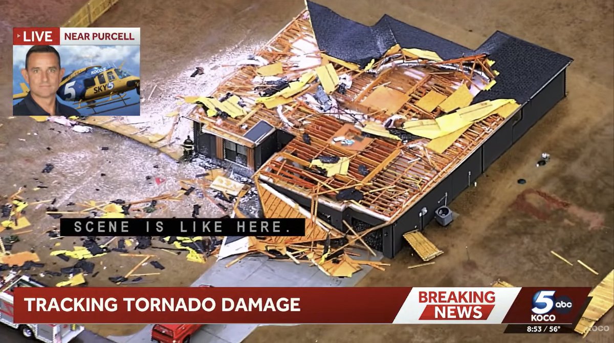NickKrasz_Wx's tweet image. The roof of a home in Purcell, Oklahoma was nearly completely removed by a QLCS tornado around 7:30 AM CST this morning. Pending an NWS damage survey and evaluation of roof-to-wall connections, this damage could result in the first EF2-rated tornado of 2026 in the United States.