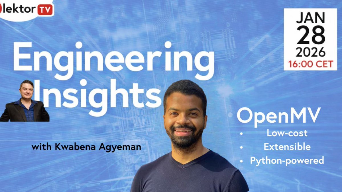 Elektor Engineering Insights #57 Vision embarquée sur MCU avec OpenMV.
Kwabena Agyeman explique ce qui fonctionne vraiment à l’edge.
28 janv. 2026, 16h CET + giveaway. 

Inscription :
streamyard.com/watch/AMTp6CJN…