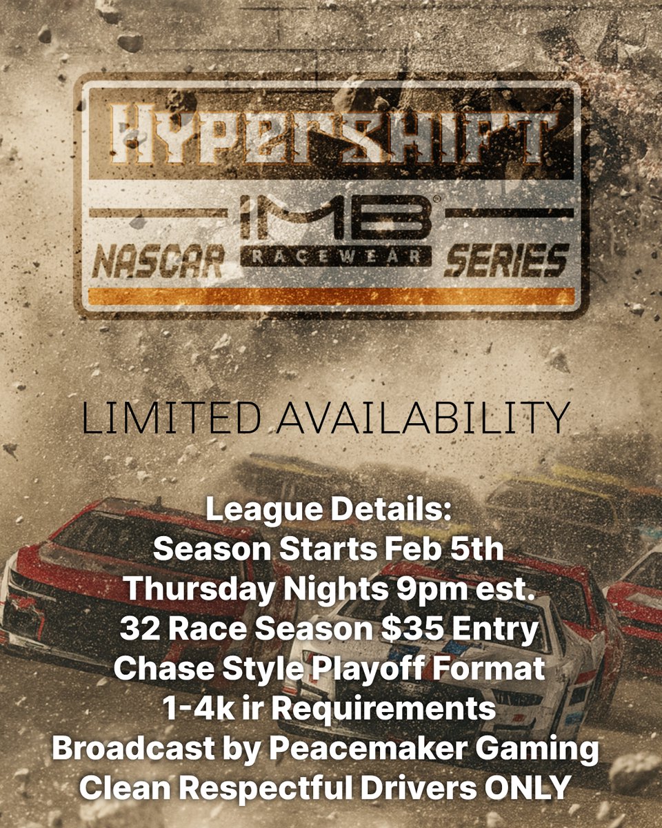 It's winter recruitment race day! Tonight, we head to Iowa for some intense pre season racing action! Interested in joining us for 2026? Tonight is your chance! Discord Link in bio.

LOBBY OPENS AT 8PM
HOSTED SESSION - HRL Winter Recruitment
NO PASSWORD
120 Laps 80% F
Let's Ride!