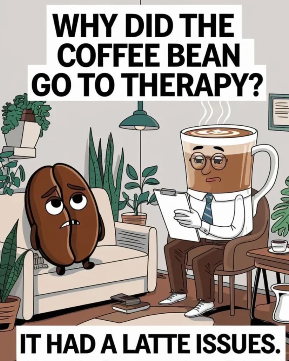Coffee bean + therapy = ☕💬
Turns out, he had a latte to work through. 😆 

#TherapistHumor #CoffeeAndTherapy #EFTTherapist #EmotionallyFocusedTherapy #TherapyHumor #MentalHealthAwareness #RelatableTherapist #MinnesotaTherapist #SelfCompassion #HealingThroughConnection