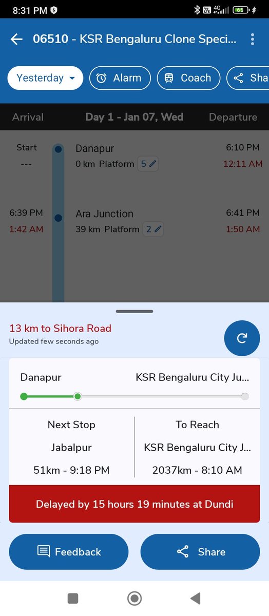 ShikshaSingh_'s tweet photo. My train was from danapur at 6:30 pm then got msg that it is delayed now the train is late by 15hrs why??? What kind of behaviour is it?how will you compensate now 
Registered several complaints but didn't see any solution coming out 
@RailMinIndia @RailwaySeva @SWRRLY https://t.co/MSavu77U78