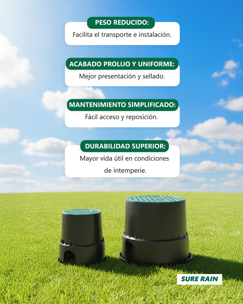 SureRain's tweet image. Cajas para válvulas GreenPlains 💧

👉 Caja para válvula modelo mini
Medida disponible: 6” Diámetro: 20,5 cm / Altura: 23,5 cm

👉 Caja para válvula modelo large
Medida disponible: 10” Diámetro: 34,5 cm / Altura: 26,5 cm