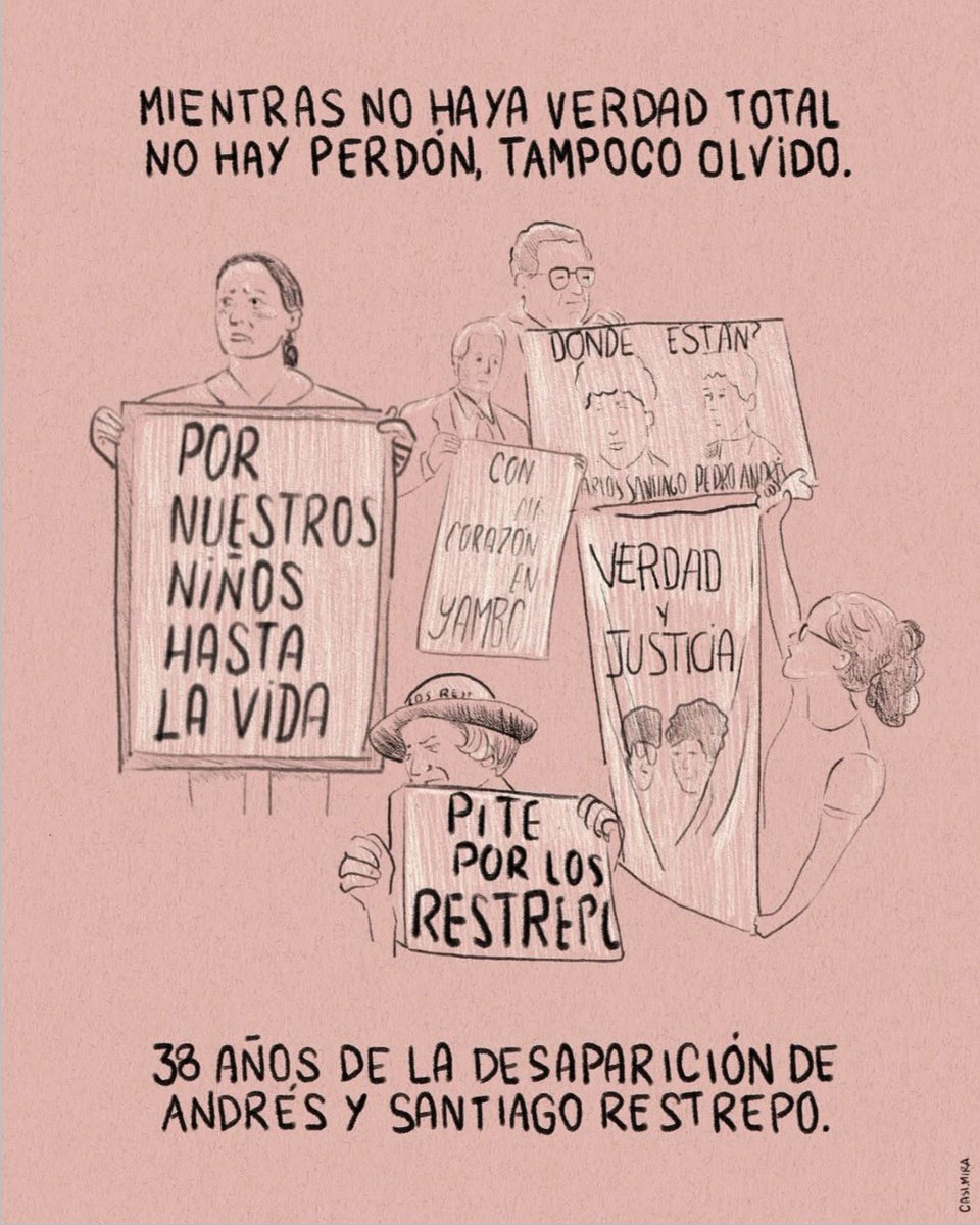 TaniaIvonneV's tweet photo. Hoy, se cumplen 38 años de la desaparición de Andrés y Santiago Restrepo.

"Mientras no haya verdad total, no hay perdón, tampoco olvido", dijo Fernanda Restrepo sobre la lucha de su familia por encontrar verdad y justicia por la desaparición de sus hermanos.

#NiPerdónNiOlvido https://t.co/tINM88WzmW