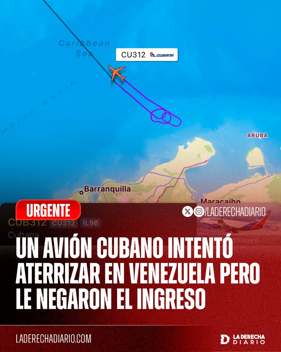 laderechadiario's tweet image. 🚨🇻🇪🇨🇺 | #URGENTE SE TERMINÓ LA INFLUENCIA CUBANA: Un avión de la dictadura comunista de Cuba intentó aterrizar en Venezuela pero le negaron el ingreso.