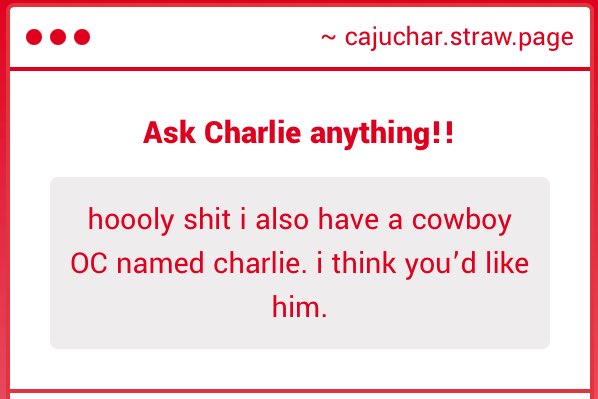 ᅠᅠᅠ
    Well don’t just leave me in the dark, babes, hurry up and show me this second Charlie !
cajuchar.straw.page
ᅠᅠᅠ