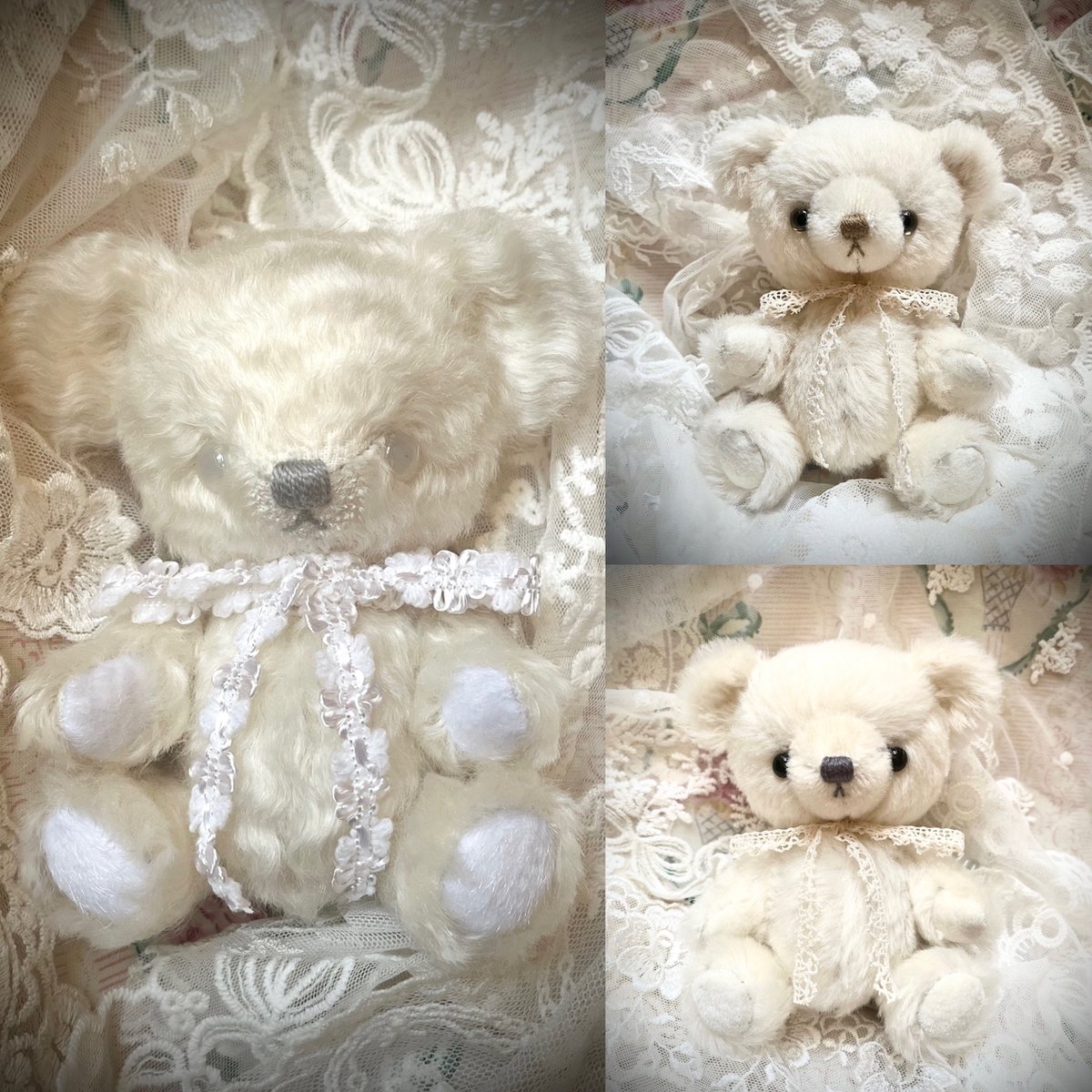 モヘアのテディベア ちびくまcocolilou ホワイトベア 1/21-2/8「 #白いもふもふ展 」 くまゆめ @kumayume1 さんの作品