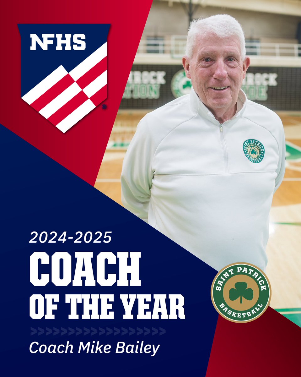 Congratulations to Head Basketball Coach Mike Bailey on being named <a href="/NFHS_Org/">NFHS</a> Coaches Association 2024-25 Coach of the Year! We’re proud of Coach Bailey and all he’s accomplished as he leads the 13-2 Shamrocks into yet another successful season.🍀Congrats, Coach!