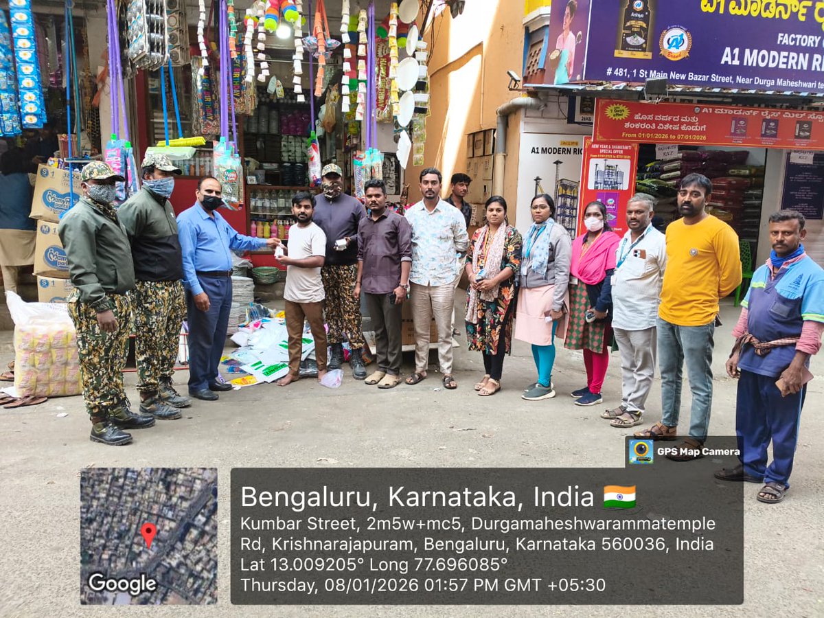 BECCUPDATES's tweet image. Ward Marshals, PK Supervisors and PKs.

📢 BECC reiterates its commitment to enforcing plastic ban regulations and urges all traders and vendors to strictly comply with government norms to avoid penal action.
#PlasticBan #EnforcementDrive #CleanBengaluru #PlasticFreeCity
