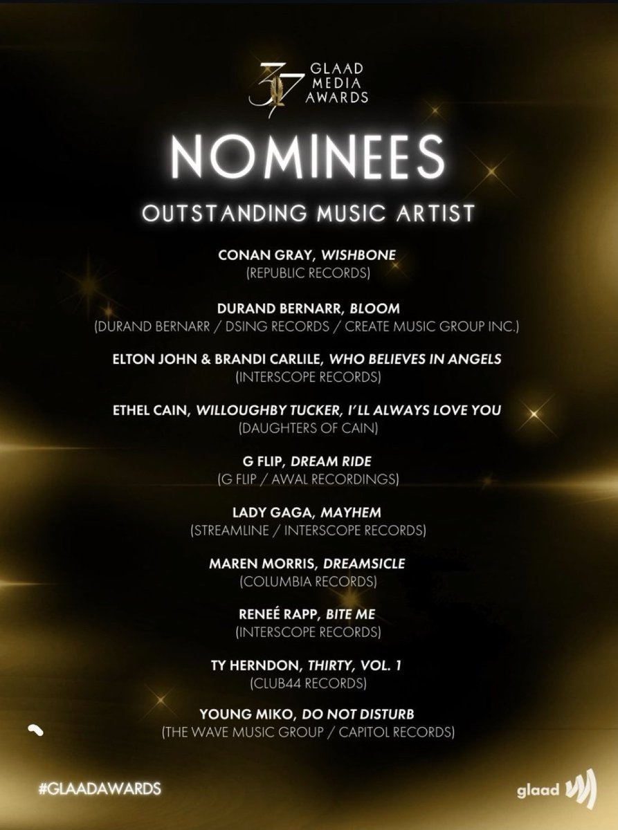 Conan has been nominated at the GLAAD Music Awards with Wishbone for the Outstanding Music Artist award!