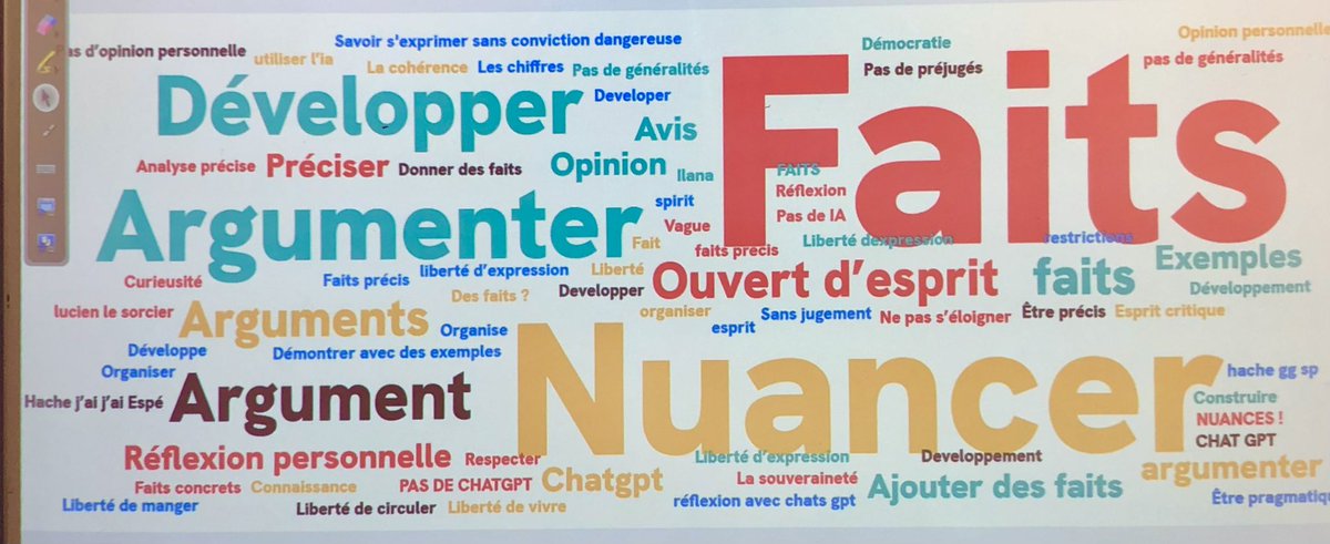 ELorimey's tweet image. J’ai demandé à mes élèves de faire un nuage de mots collaboratifs, la consigne était de donner un mot ou groupes de mot exprimant ce qu’ils  ont appris depuis le début de année en HGGSP en terme de méthode et de compétences. Je partage car je suis fière 🙂🫠