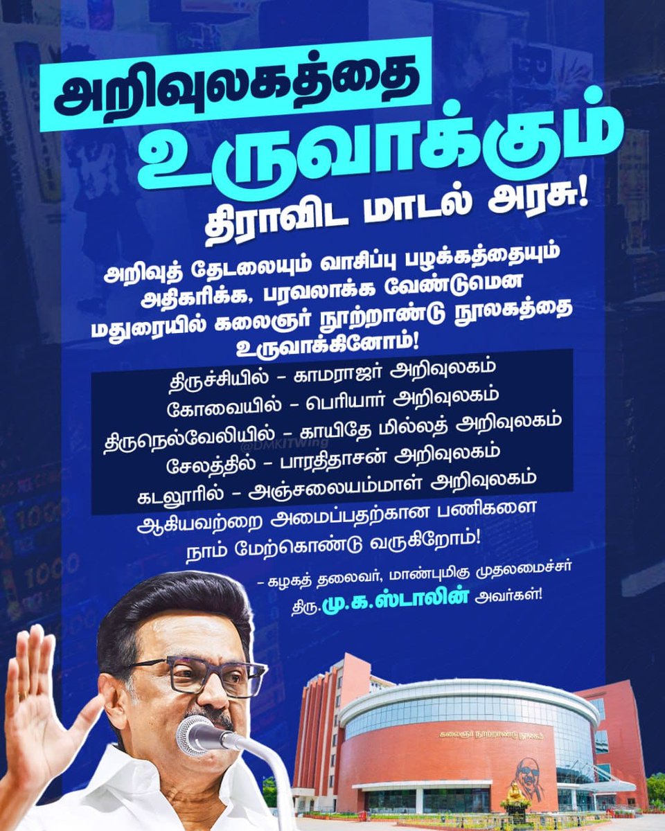 charlesnkumar's tweet photo. திருச்சியில் - காமராஜர் அறிவுலகம் 
கோவையில் - பெரியார் அறிவுலகம் 
திருநெல்வேலியில் - காயிதே மில்லத் அறிவுலகம் 
சேலத்தில் - பாரதிதாசன் அறிவுலகம் 
கடலூரில் - அஞ்சலையம்மாள் அறிவுலகம் ஆகியவற்றை அமைப்பதற்கான பணிகளை நாம் மேற்கொண்டு வருகிறோம்! 

#வெல்வோம்_ஒன்றாக https://t.co/If4dZZOVE8