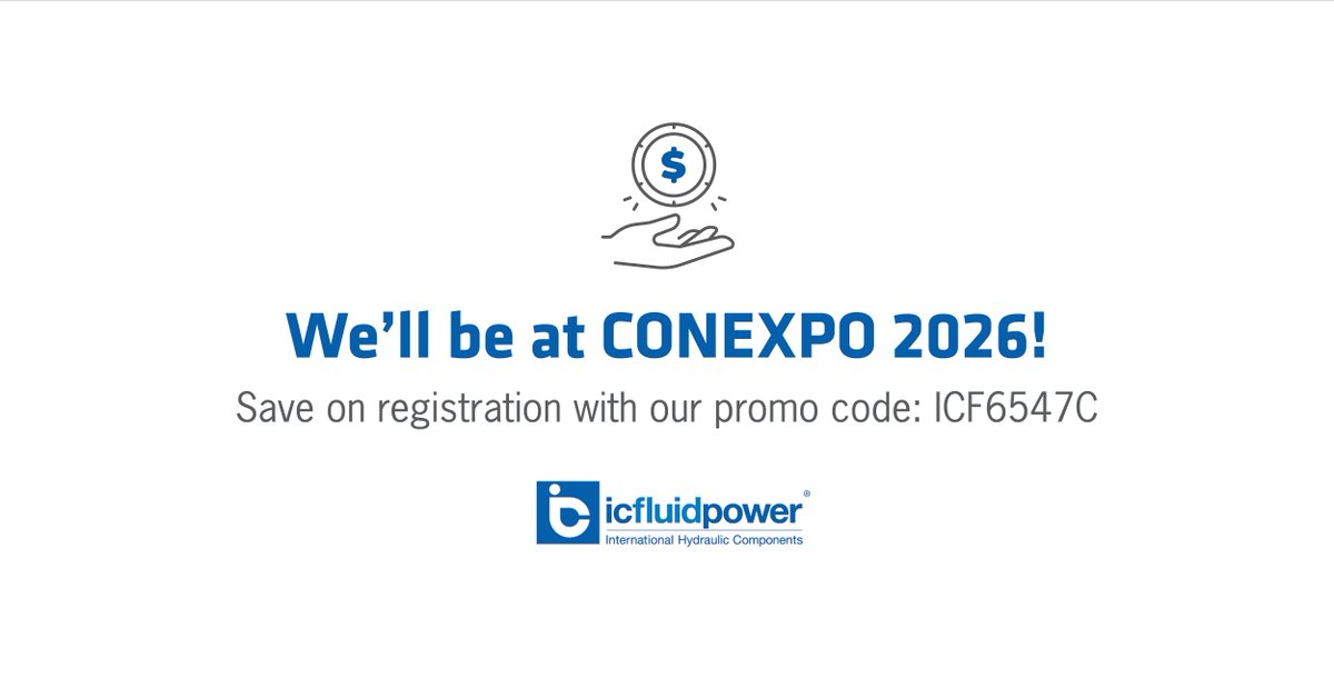 ICFluid's tweet photo. Come see us CONEXPO-CON/AGG in Las Vegas from March 3-7, 2026 at booth #S3811.  If you still haven’t secured your tickets, use our promo code, ICF6547C to save on registration! https://t.co/khzDYTkRBb