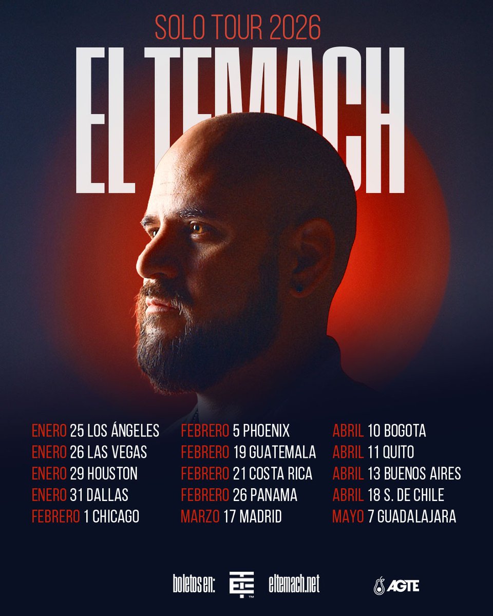 AgteLive's tweet image. 2026 será el año de la transformación en #modoguerra con el world tour de El Temach. 
Entradas a la venta en eltemach.net