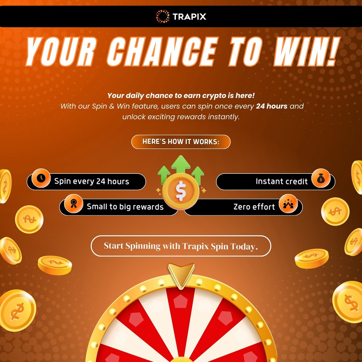 Your daily chance to win crypto is HERE! 🎉 Spin once every 24 hours and  unlock instant rewards — up to 50 USDT. Zero effort. Instant credit. Real  rewards. Spin now on