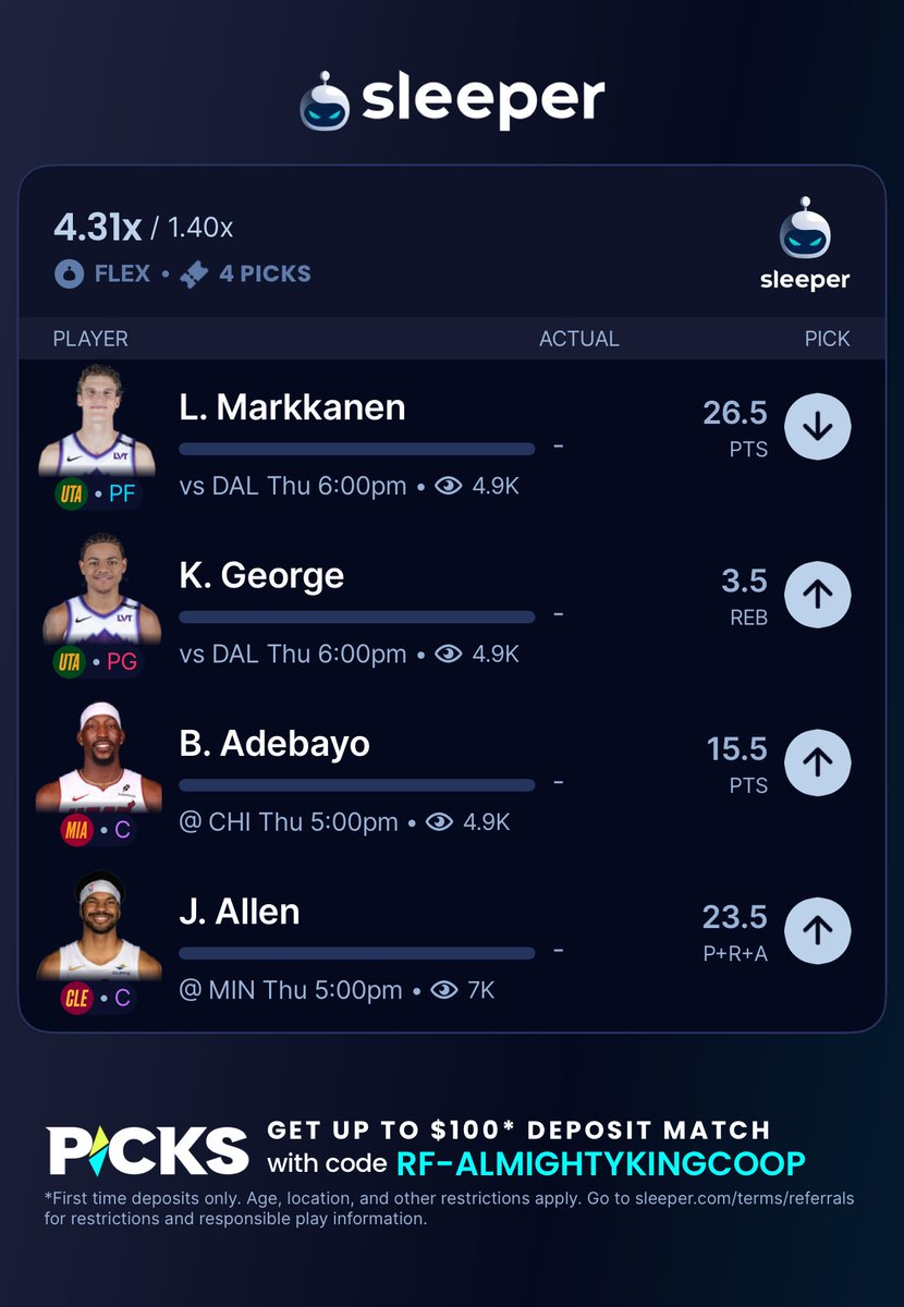 Say Potter…what’s the word?

Greatness is never easy…

✅ Bam Adebayo OVER 15.5 Points @ Bulls  
✅ Jarrett Allen OVER 24.5 PRA @ Wolves  
✅ Lauri Markkanen UNDER 26.5 Points vs Mavs  
✅ Keyonte George OVER 3.5 Rebounds vs Mavs  

Why this hits DIFFERENT? 😤

1. Jarrett Allen